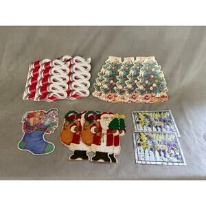 Vintage Christmas Cards Santa Trees Stocking Made in USA Kitchy Retro